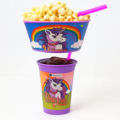 1pc Kids Snack Tub with Straw  Cartoon & Superhero Designs (Green, Light Blue, Blue, Pink, Purple, Orange, Red) - Habitt