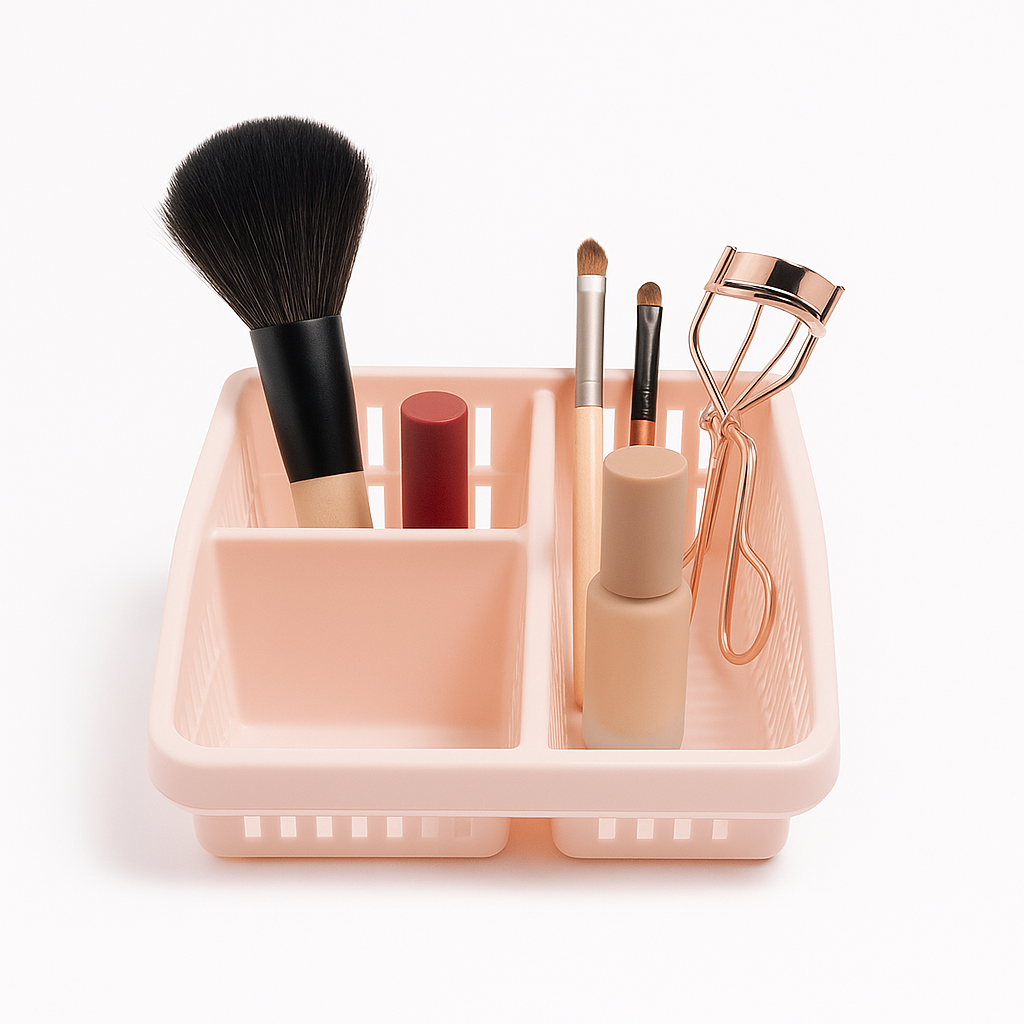 1pc Organizer Basket #4 (Assorted)  – 3 Compartment Plastic Storage Basket (Pink, Beige, White, Grey) - Habitt