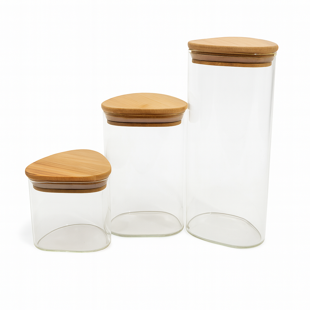 1Pc Glass Jar with Wooden Lid – Airtight Kitchen Storage Container (Small, Medium, Large) - Habitt
