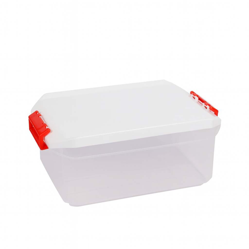 1pc Large Plastic Storage Box with Locking Lid – 4500ml Food-Grade Container (Red & Transparent) - Habitt