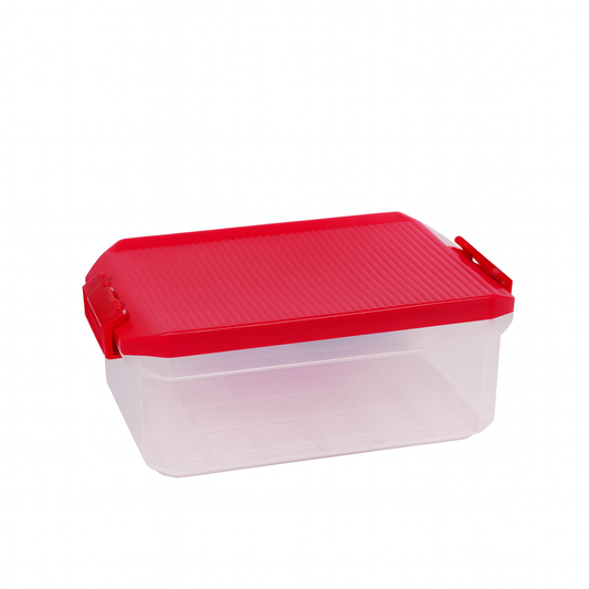 1pc Large Plastic Storage Box with Locking Lid – 4500ml Food-Grade Container (Red & Transparent) - Habitt