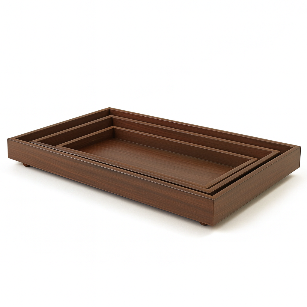 3 Pcs Wooden Tray Set – Dark Wood Finish - Habitt