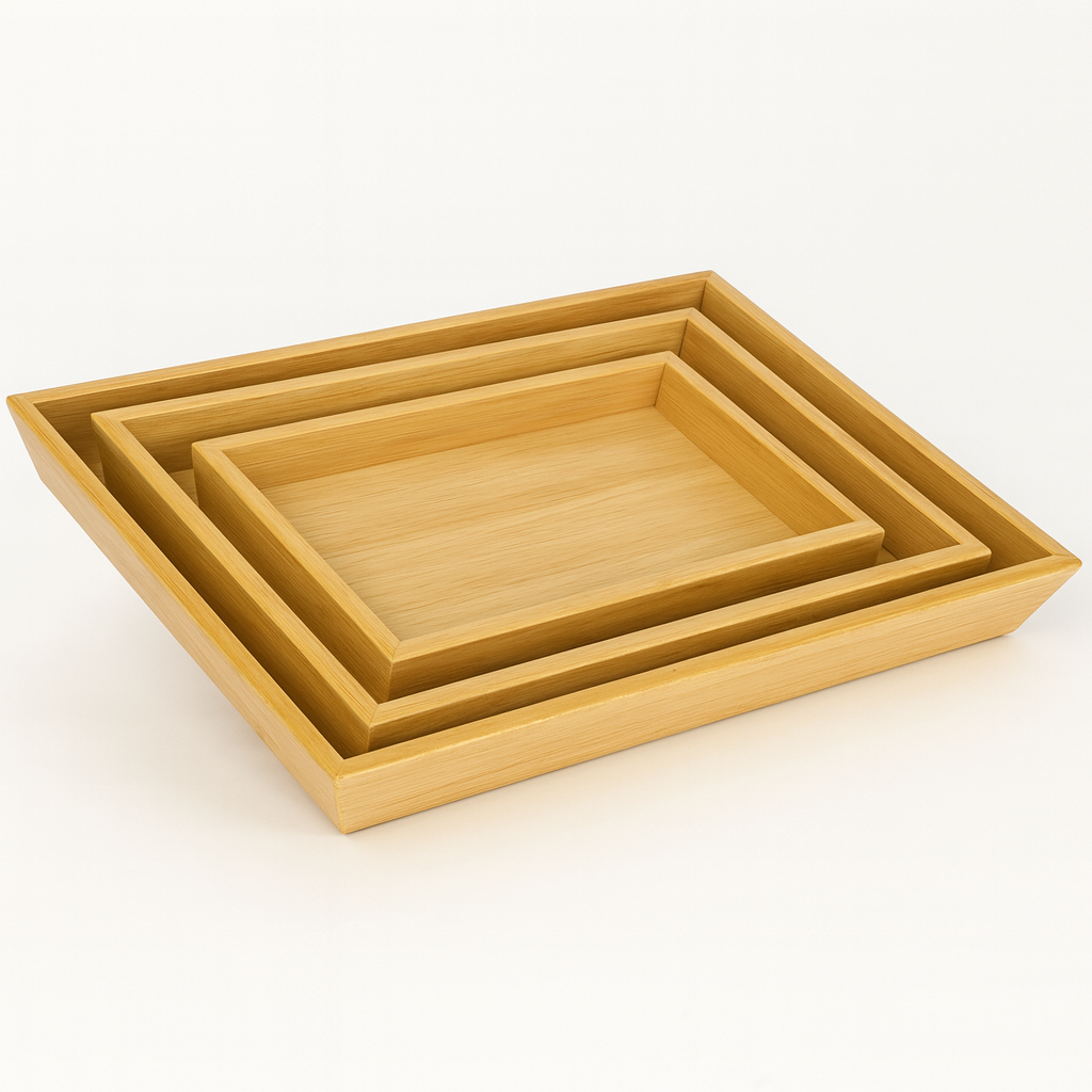 3 Pcs Wooden Tray Set – Bamboo Design - Habitt