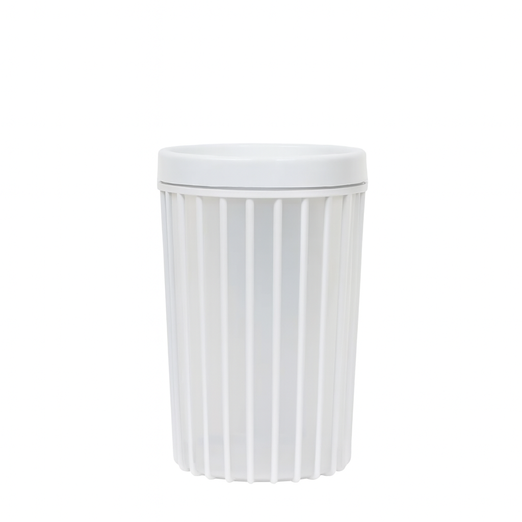 1pc Large Stripe Storage Jar 1500ml – Airtight Plastic Kitchen Container for Dry Food, Coffee, Snacks & Spices (Red, Grey, Green,White) - Habitt