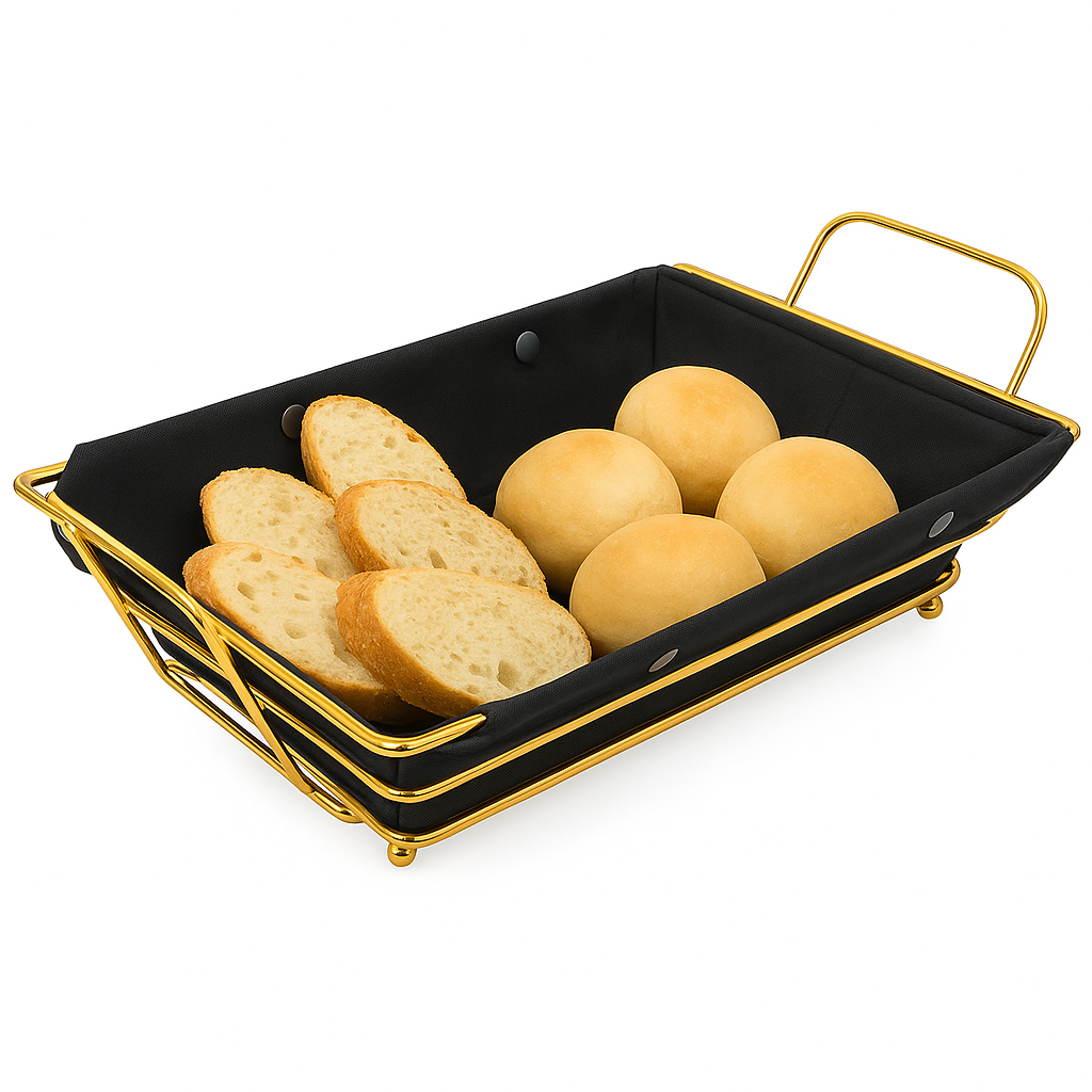 Rectangular Bread & Storage Basket – Black Fabric with Golden Frame - Habitt
