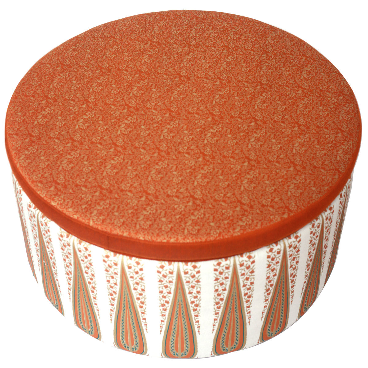 Gold Lines Damask Round Ottoman - Habitt