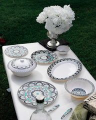 Ebony Symphony Dinner Set – Harmonious Elegance in Black, White & Teal (22 / 30 / 43 PCS) - Habitt