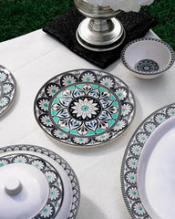 Ebony Symphony Dinner Set – Harmonious Elegance in Black, White & Teal (22 / 30 / 43 PCS) - Habitt