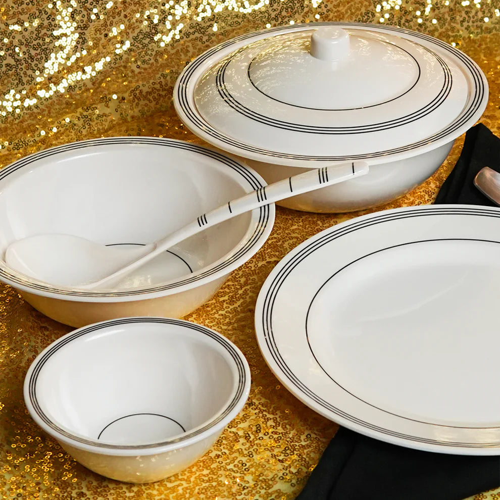 Chroma Stripes Dinner Set – Elegant White & Black Rim Design (22 / 30 / 43 PCS) - Habitt