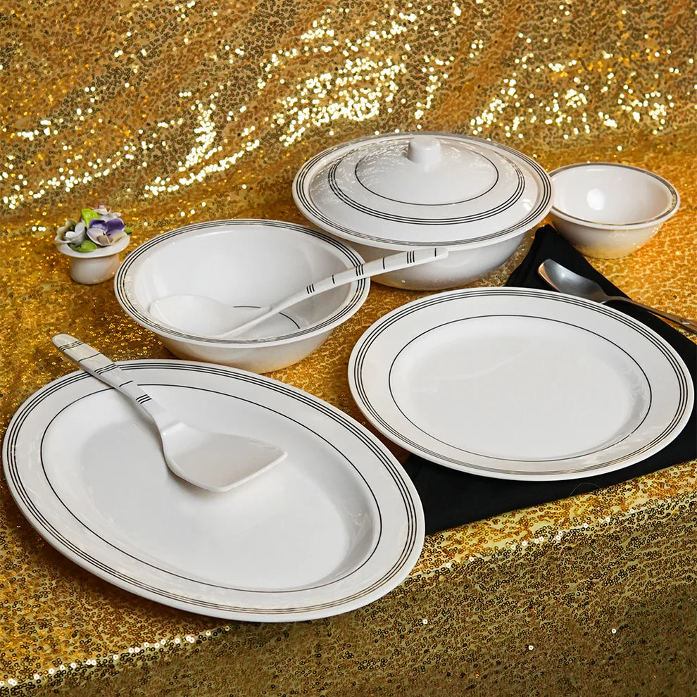 Chroma Stripes Dinner Set – Elegant White & Black Rim Design (22 / 30 / 43 PCS) - Habitt