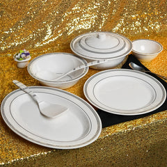 Chroma Stripes Dinner Set – Elegant White & Black Rim Design (22 / 30 / 43 PCS) - Habitt