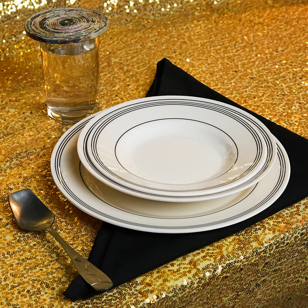 Chroma Stripes Dinner Set – Elegant White & Black Rim Design (22 / 30 / 43 PCS) - Habitt