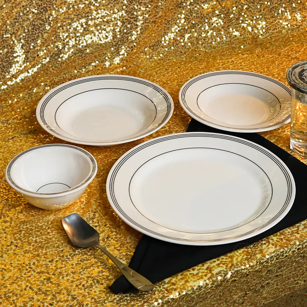 Chroma Stripes Dinner Set – Elegant White & Black Rim Design (22 / 30 / 43 PCS) - Habitt