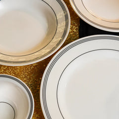 Chroma Stripes Dinner Set – Elegant White & Black Rim Design (22 / 30 / 43 PCS) - Habitt