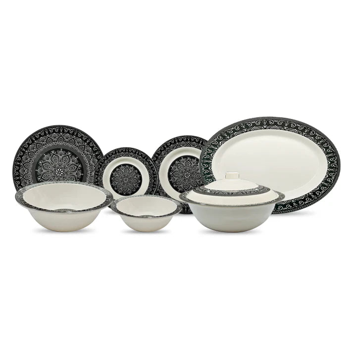 Noir Chic Dinner Set – Modern Mandala Elegance for Sophisticated Dining (22 / 30 / 43 PCS) - Habitt