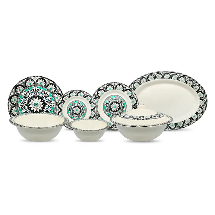 Ebony Symphony Dinner Set – Harmonious Elegance in Black, White & Teal (22 / 30 / 43 PCS) - Habitt
