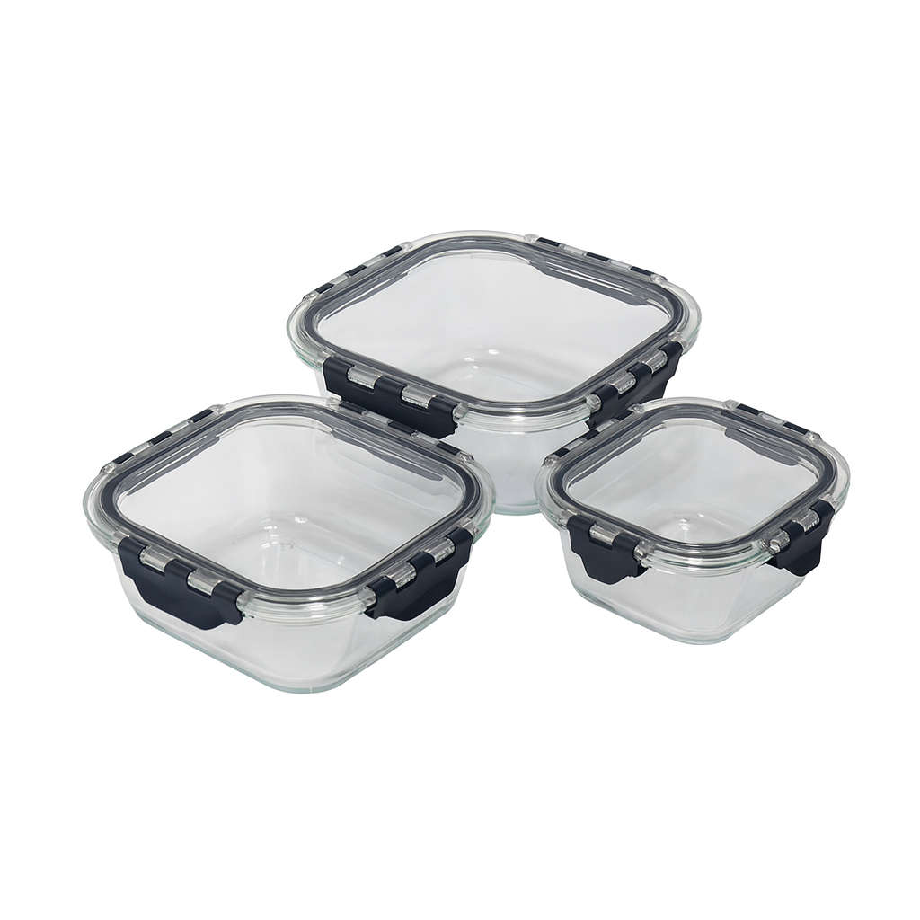 3 Pcs Glass Food Storage Box Set – 380ml, 520ml & 800ml - Habitt
