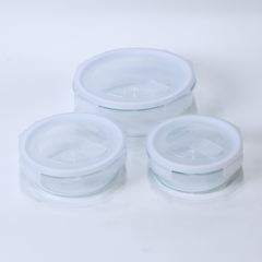 3 Pcs Round Glass Food Storage Container Set – 420ml, 650ml & 950ml – KD-07 - Habitt