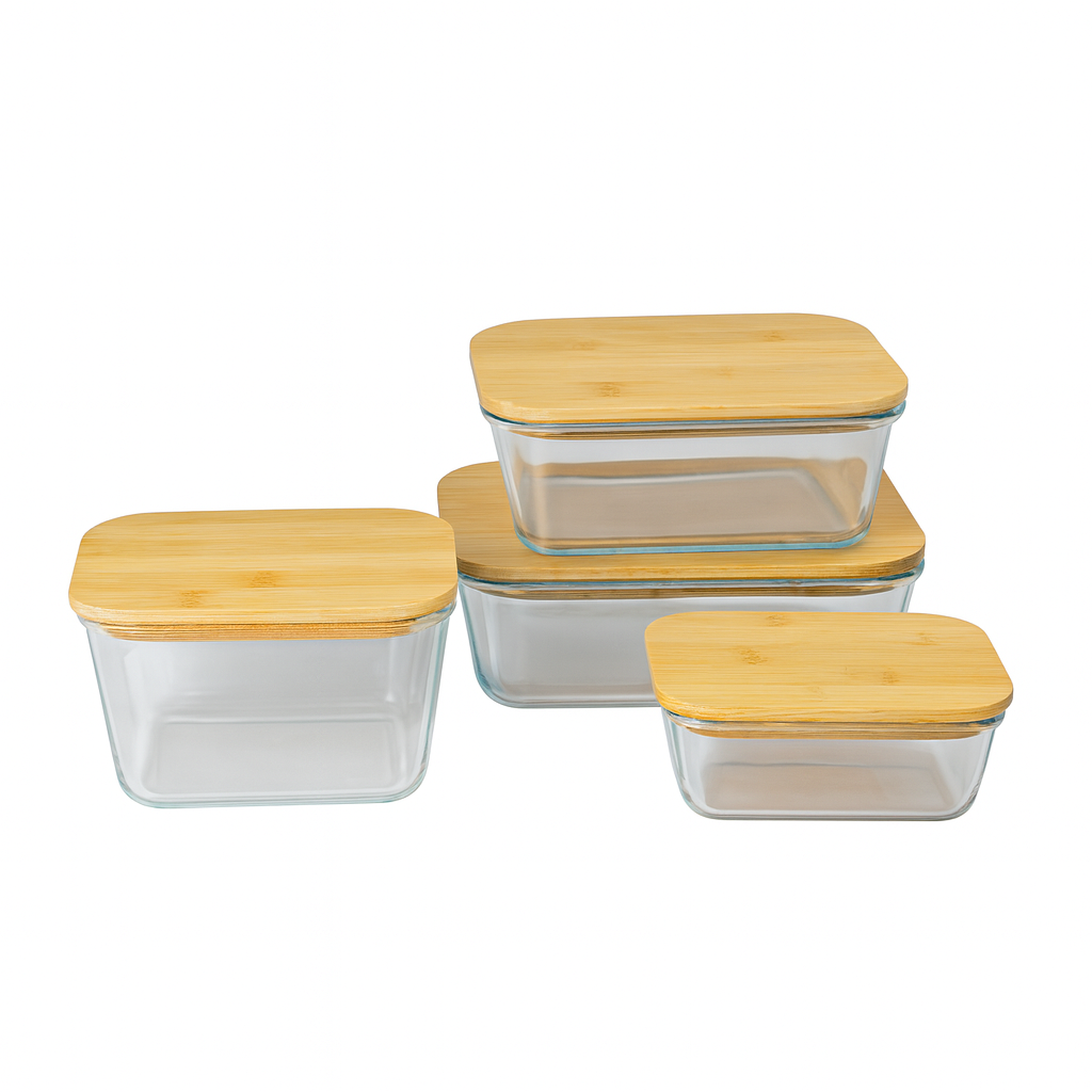 Rectangle Glass Storage Box – 370ml | 640ml | 1040ml | 1520ml (with Bamboo Lid) - Habitt