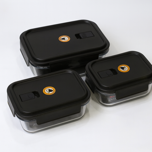 Glass Storage Box Set with Black Airtight Lids – 630ml, 1000ml, 1500ml - Habitt