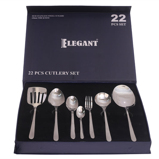 Elegant Silver 22-Piece Stainless Steel Cutlery Set – Premium Flatware with Gift Box - Habitt