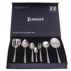 Elegant Silver 22-Piece Stainless Steel Cutlery Set – Premium Flatware with Gift Box - Habitt