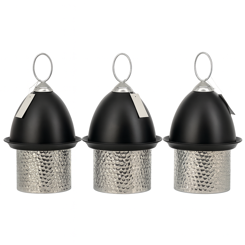 1 pc Iron Serving Tray with Dome Cover – Hammered Silver Base & Black Top - Habitt