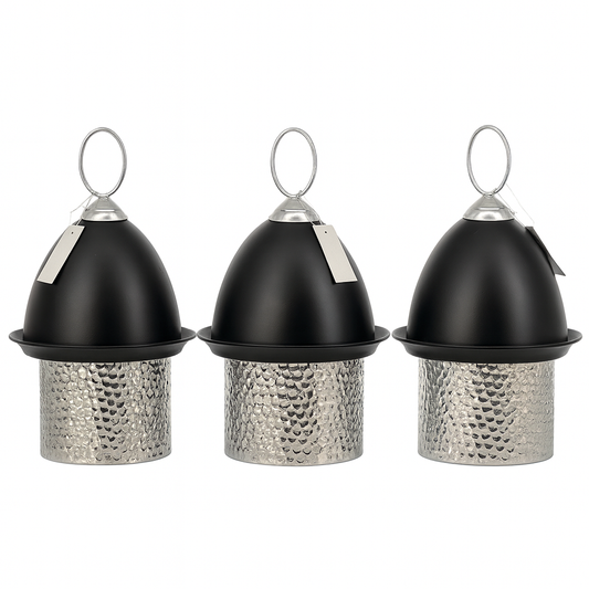 1 pc Iron Serving Tray with Dome Cover – Hammered Silver Base & Black Top - Habitt