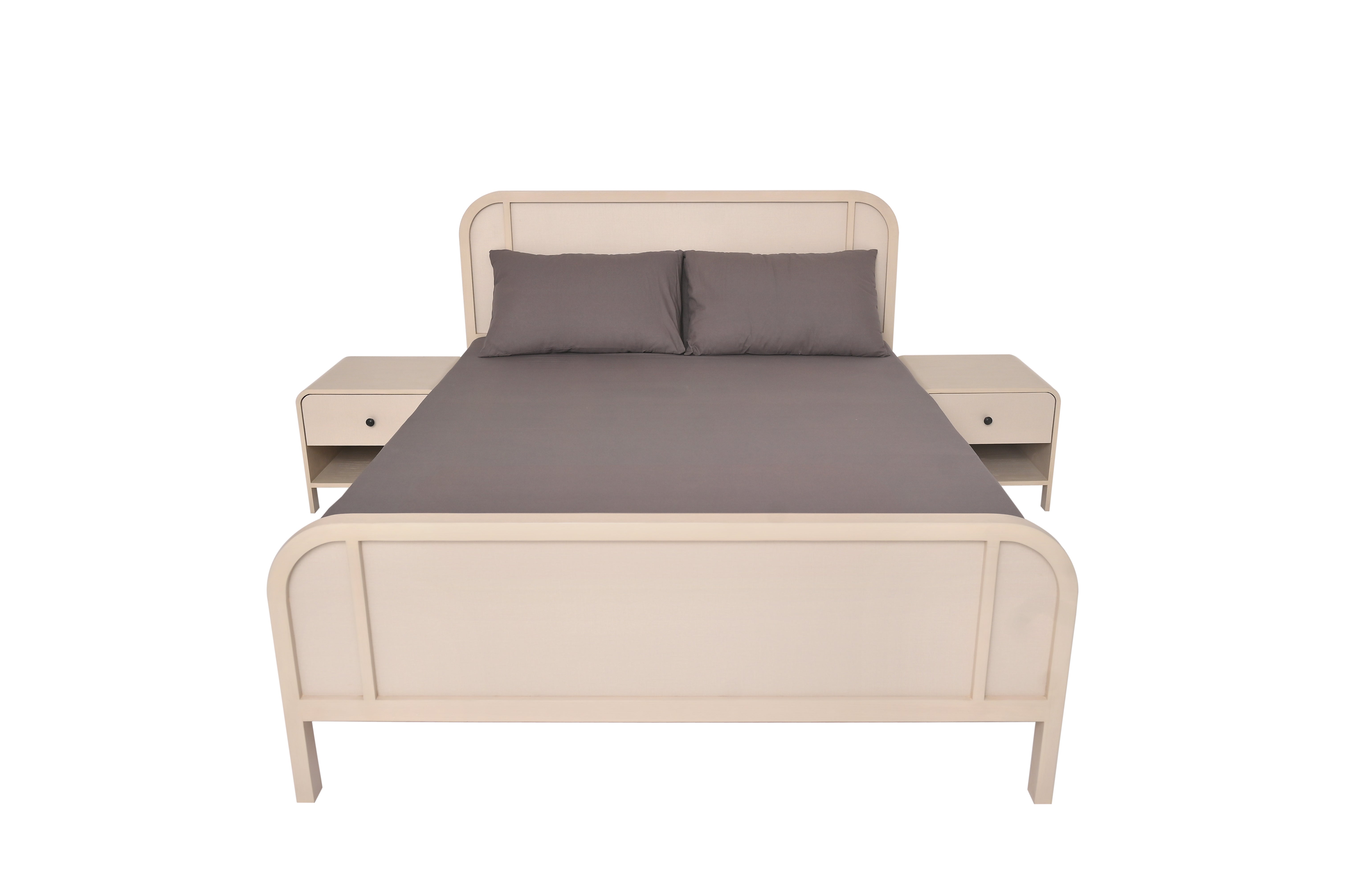 Harold Queen Bed – Solid Wood Frame with Upholstered Headboard - Habitt