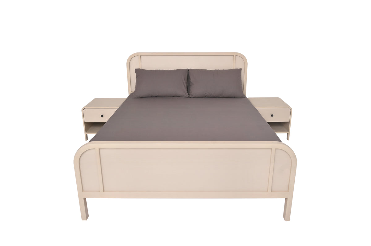 Harold Queen Bed – Solid Wood Frame with Upholstered Headboard - Habitt