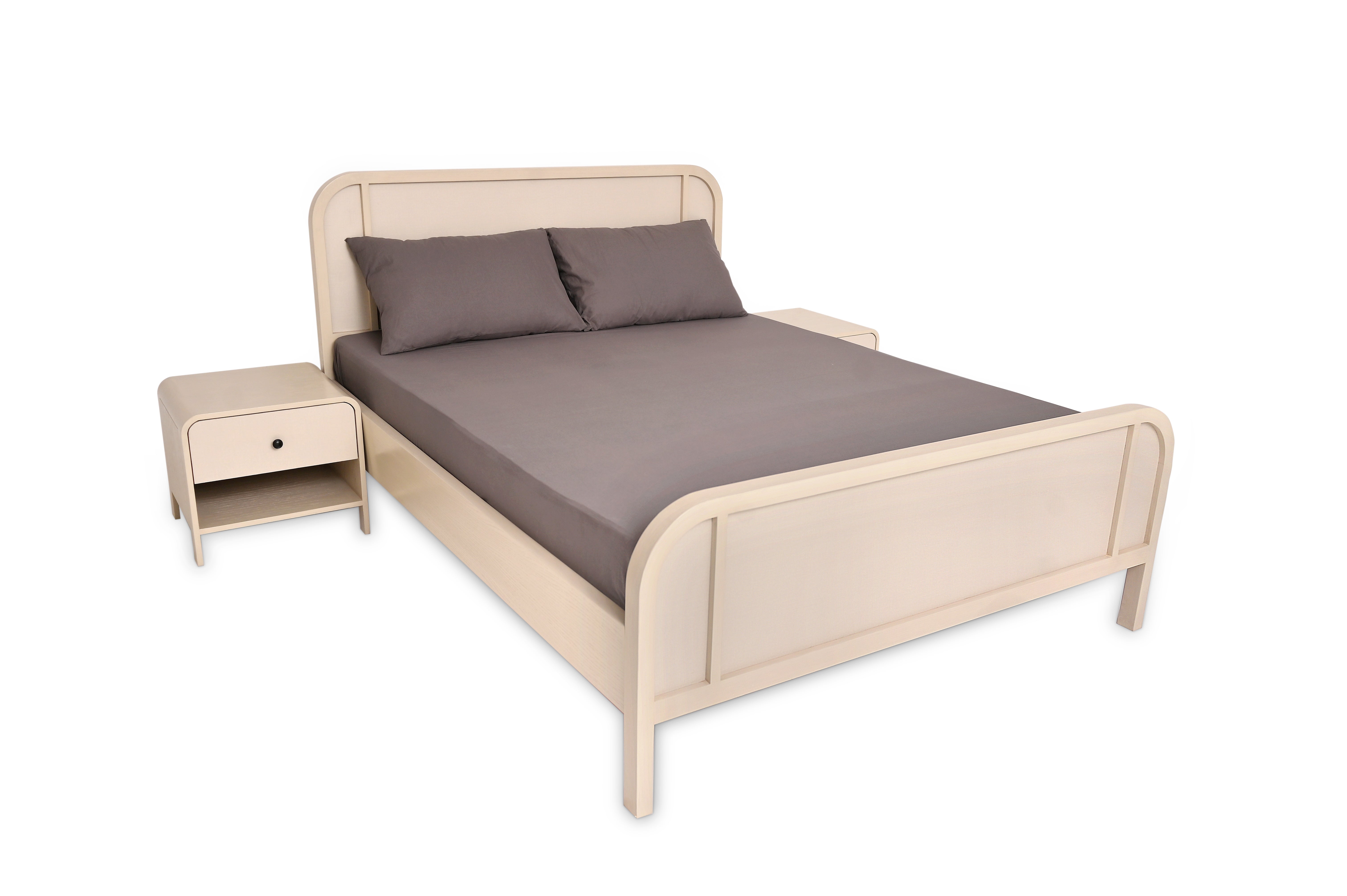 Harold Queen Bed – Solid Wood Frame with Upholstered Headboard - Habitt
