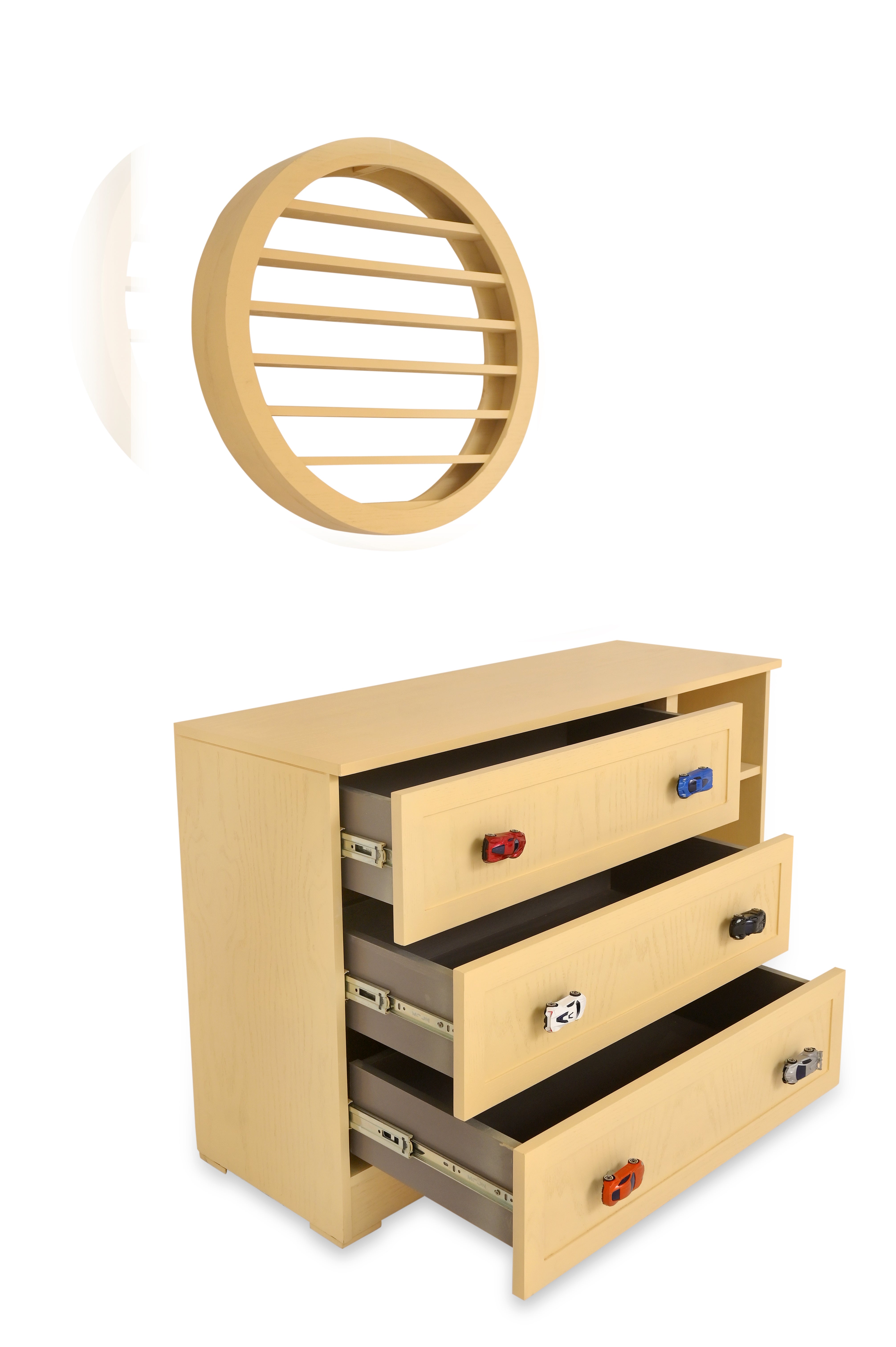 Wooden Cart Chester – Kids’ Chest of Drawers with Toy Car Handles - Habitt