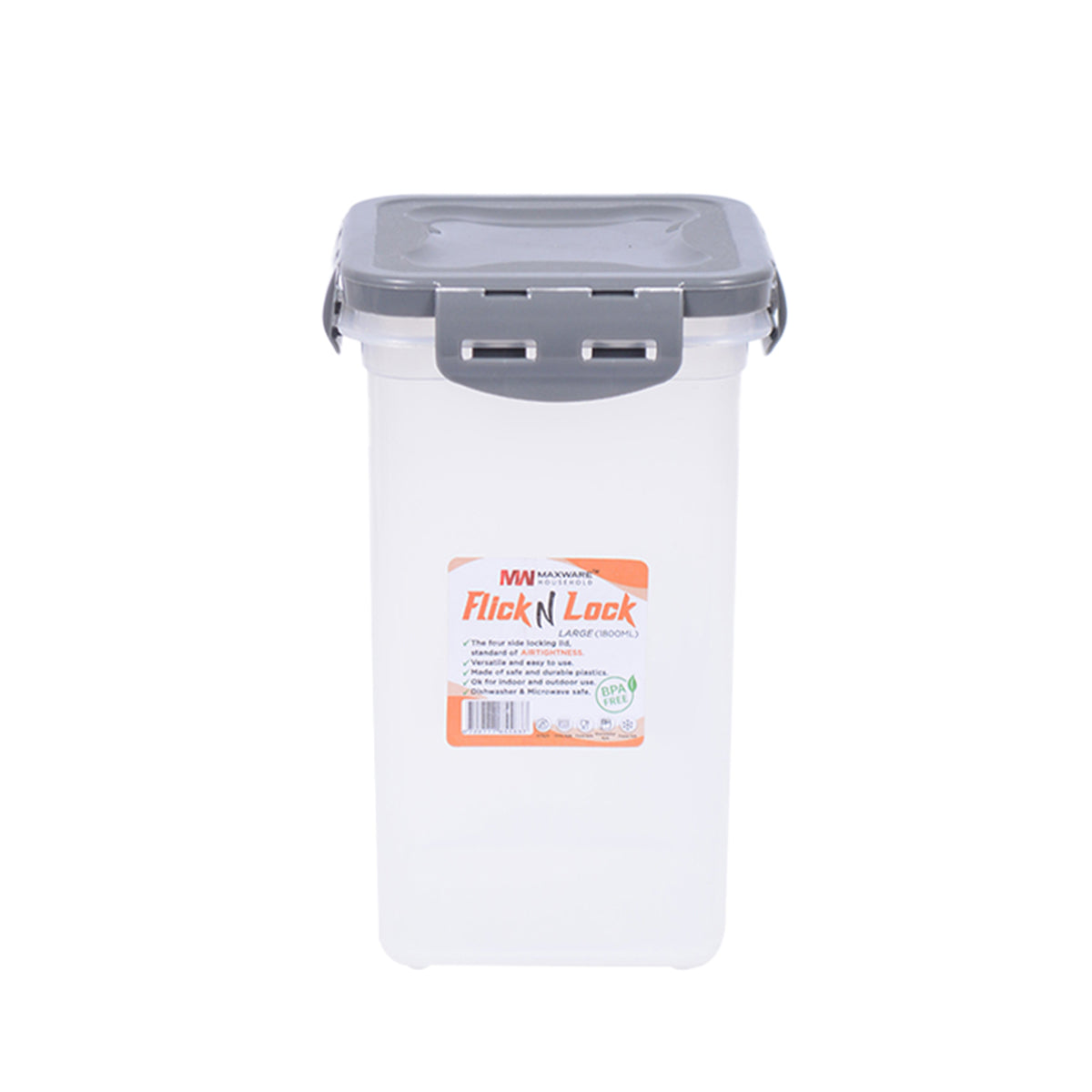 1pc Flick & Lock Large – 1800 ml Airtight Food Storage Jar (White, Pink, Beige, Grey Lid Options) - Habitt