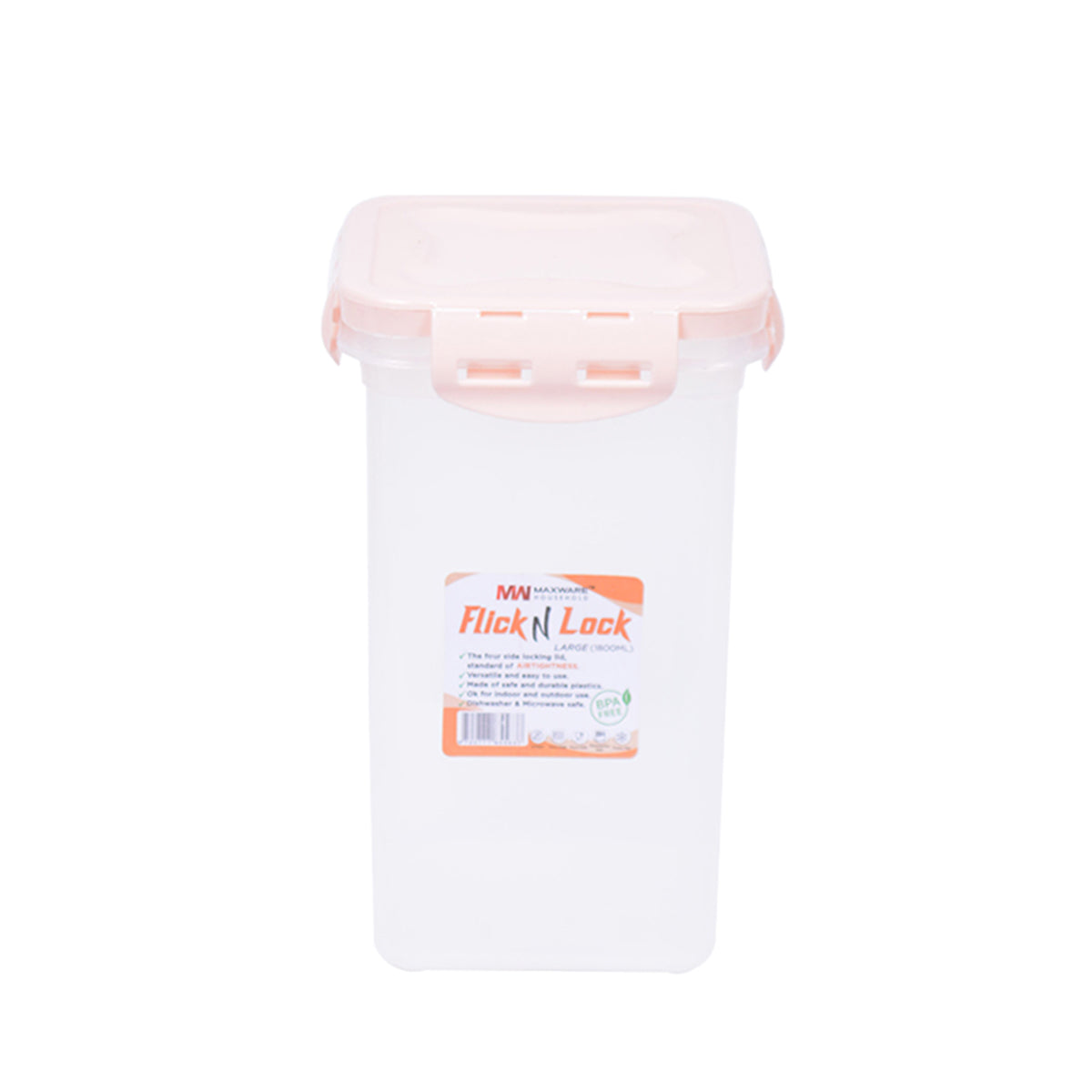 1pc Flick & Lock Large – 1800 ml Airtight Food Storage Jar (White, Pink, Beige, Grey Lid Options) - Habitt