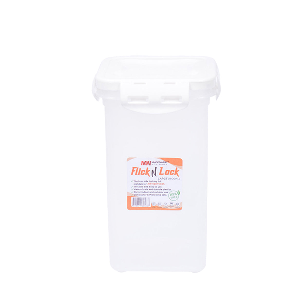1pc Flick & Lock Large – 1800 ml Airtight Food Storage Jar (White, Pink, Beige, Grey Lid Options) - Habitt