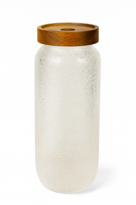 Hammer Grain Acacia Wood Glass Jar – 500ml & 700ml - Habitt