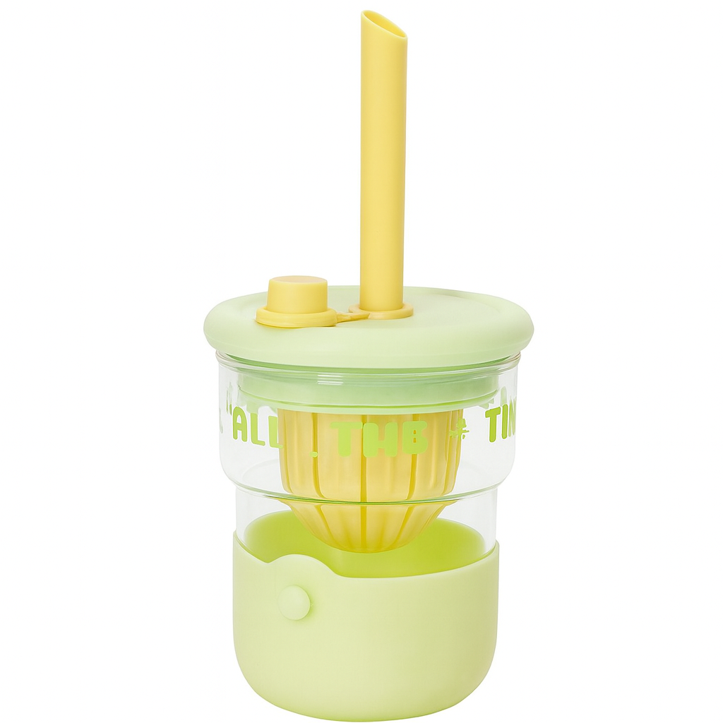 1Pc Cute Flower Glass with Straw & Lid – 1 Pc Drinking Cup (Purple, Blue, Pink, Green) - Habitt