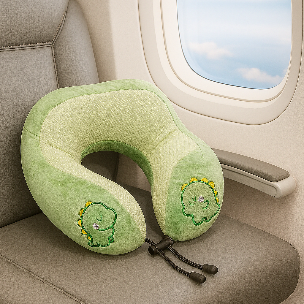 Travel Neck Pillow with Cute Design – Variant: Blue, Grey, Green, Purple, Pink - Habitt