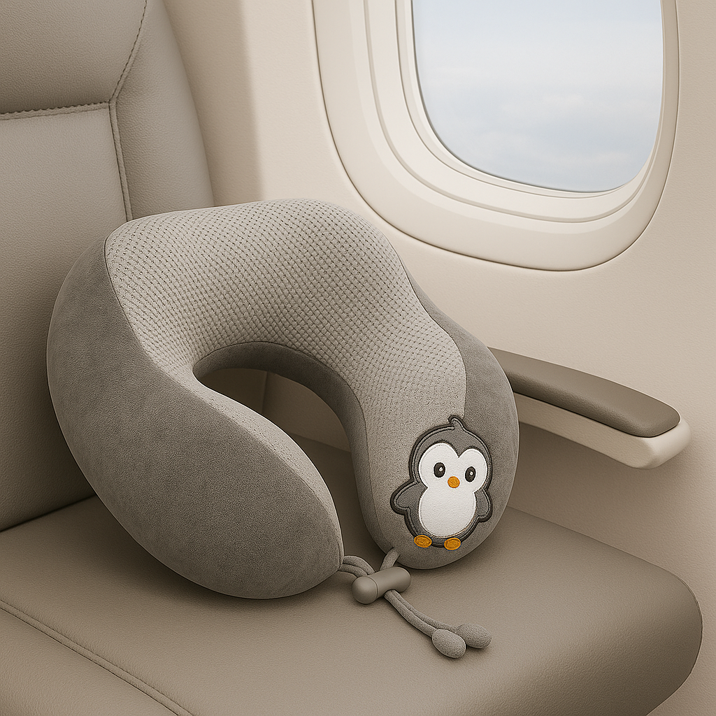 Travel Neck Pillow with Cute Design – Variant: Blue, Grey, Green, Purple, Pink - Habitt