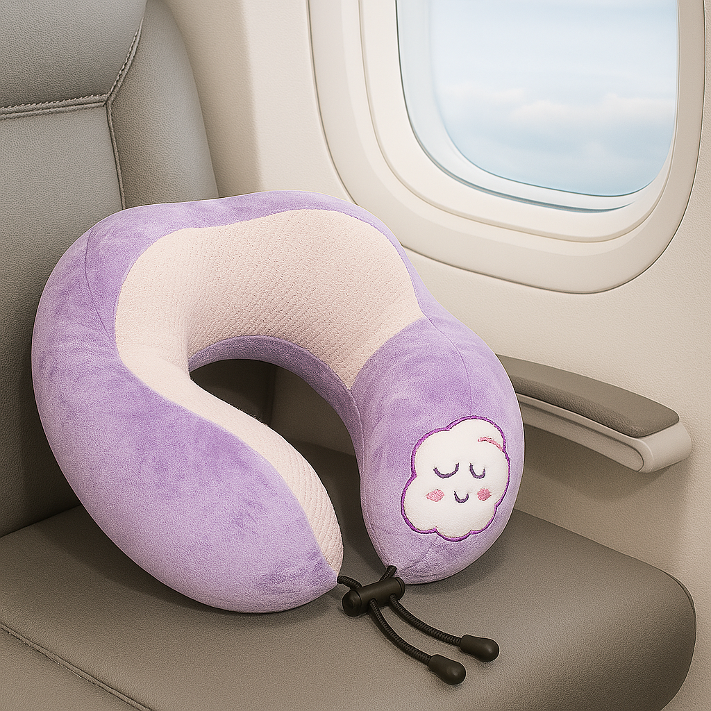 Travel Neck Pillow with Cute Design – Variant: Blue, Grey, Green, Purple, Pink - Habitt