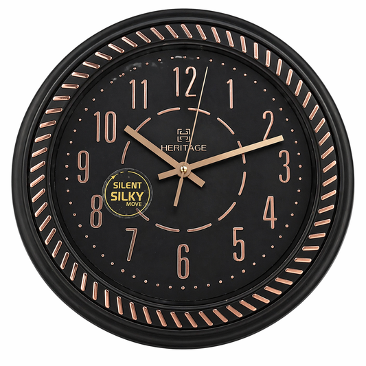 Heritage Vintage 15-Inch Wall Clock – Silent Sweep Quartz with Black & Rose Gold Dial, Decorative Plastic Frame - Habitt