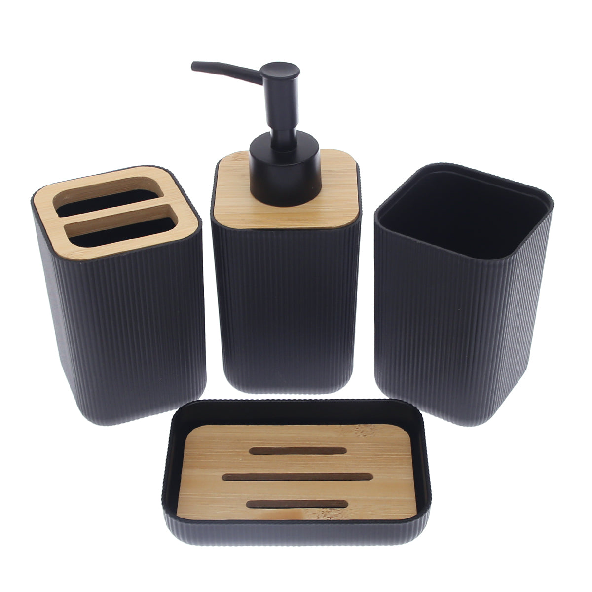 3 PCS BATHROOM SET WITH BAMBOO TRAY - Habitt