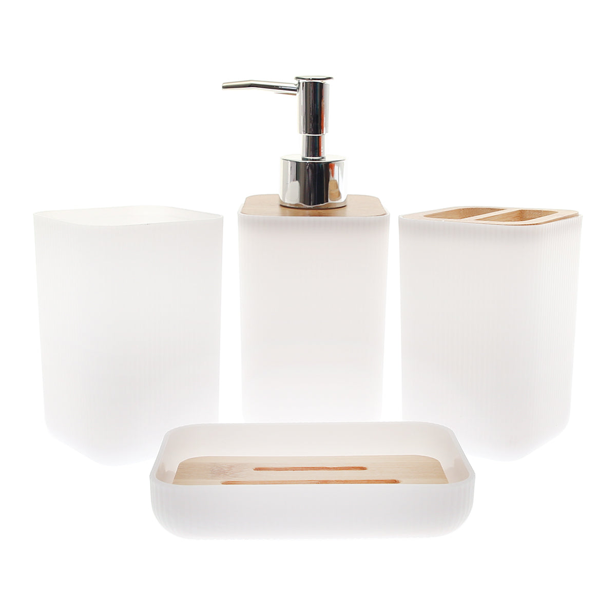 3 PCS BATHROOM SET WITH BAMBOO TRAY - Habitt