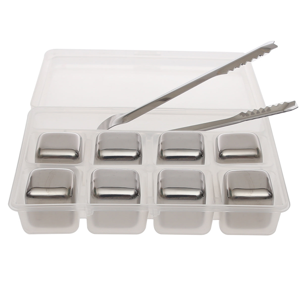 Reusable Stainless Steel Ice Cubes – 8‑Piece Set with Tongs & Storage Tray - Habitt