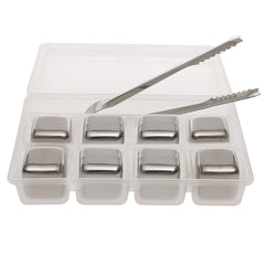 Reusable Stainless Steel Ice Cubes – 8‑Piece Set with Tongs & Storage Tray - Habitt