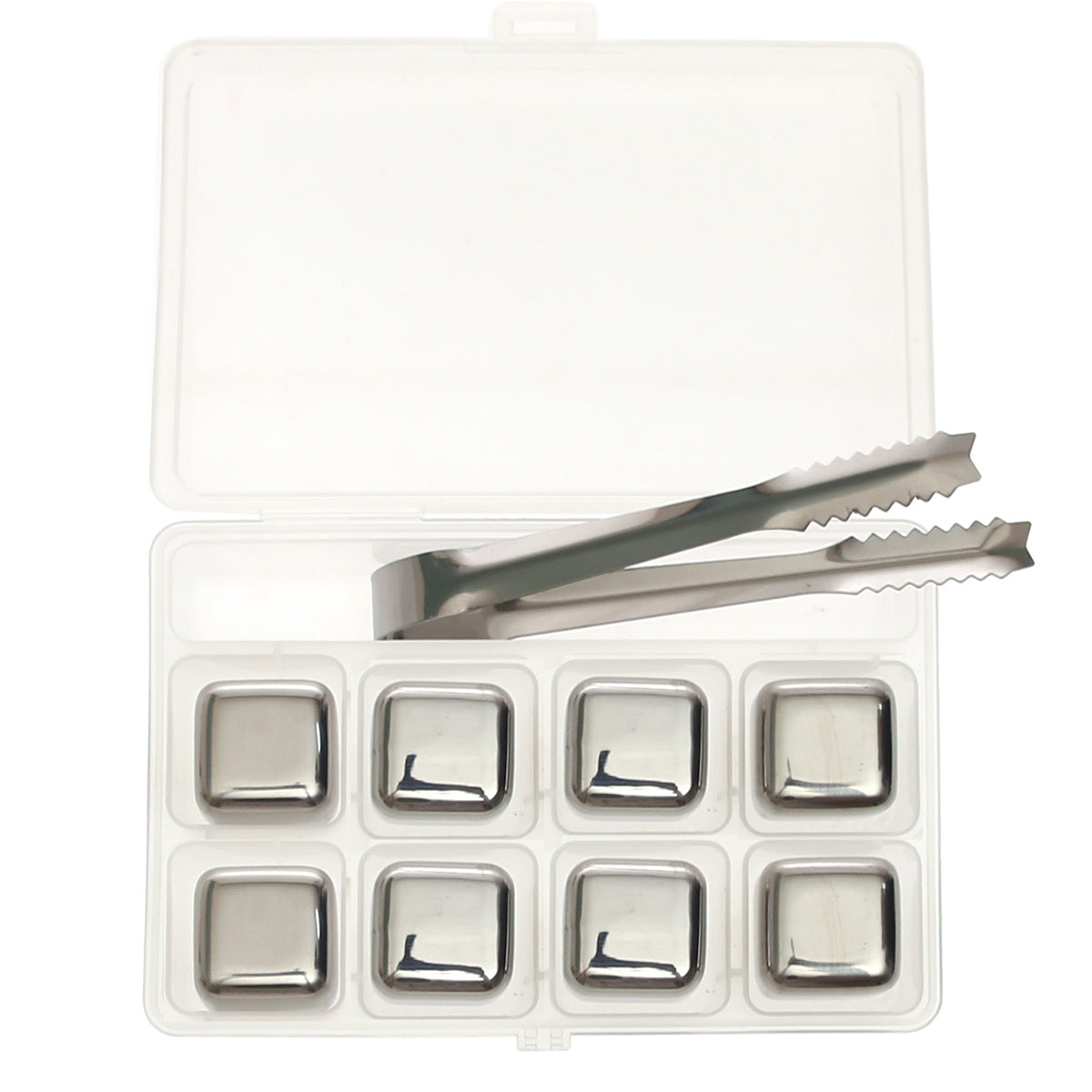 Reusable Stainless Steel Ice Cubes – 8‑Piece Set with Tongs & Storage Tray - Habitt