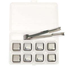 Reusable Stainless Steel Ice Cubes – 8‑Piece Set with Tongs & Storage Tray - Habitt