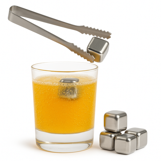 Reusable Stainless Steel Ice Cubes – 8‑Piece Set with Tongs & Storage Tray - Habitt