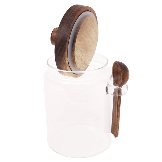 GLASS JAR WITH BAMBOO LID&SPOON-M102125 - Habitt