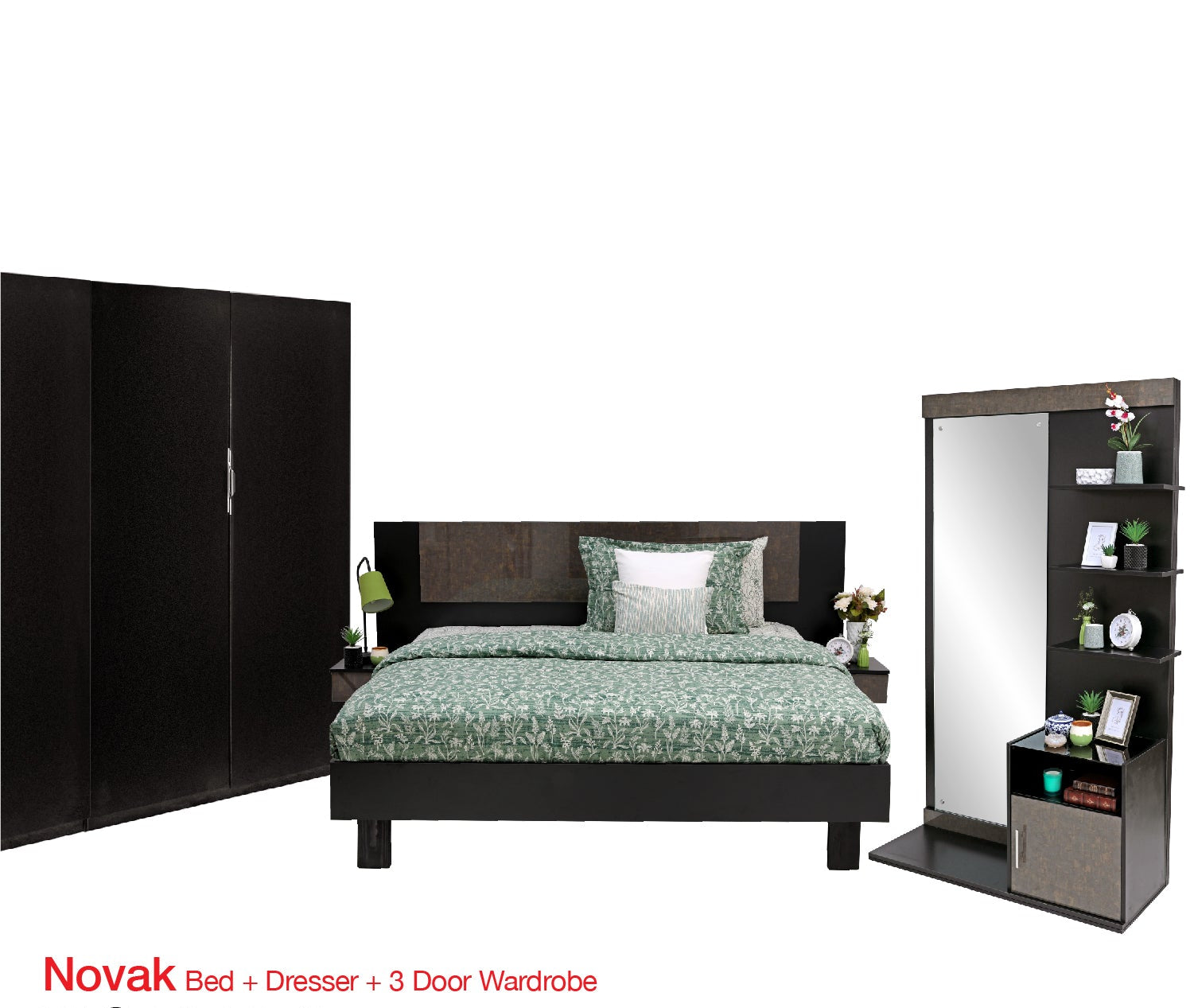 Novak - Bed, Dresser & 3 Door wardrobe - Habitt